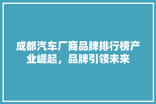 成都汽车厂商品牌排行榜产业崛起，品牌引领未来