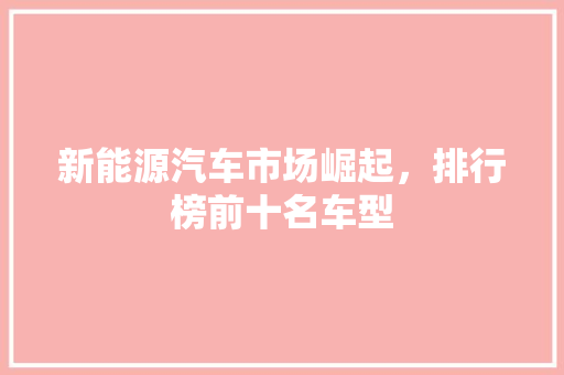 新能源汽车市场崛起，排行榜前十名车型