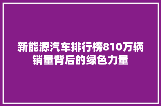 新能源汽车排行榜810万辆销量背后的绿色力量
