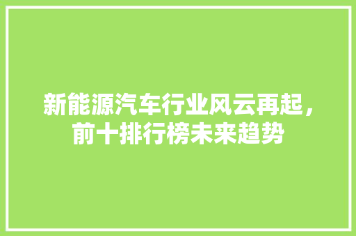 新能源汽车行业风云再起，前十排行榜未来趋势